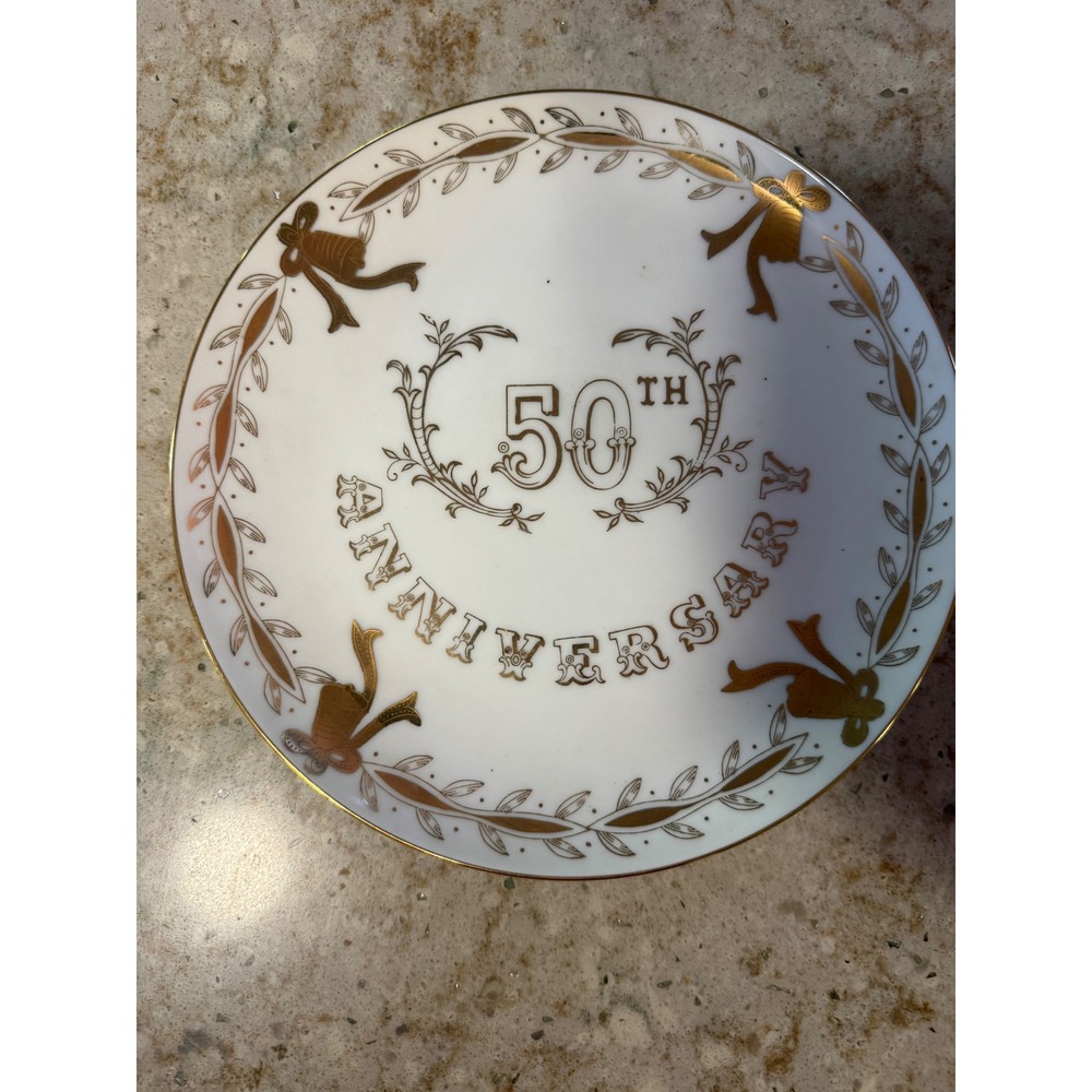 Lefton China 50th Anniversary Plate Hand Painted Gold 278N Made in Japan 8 Inch